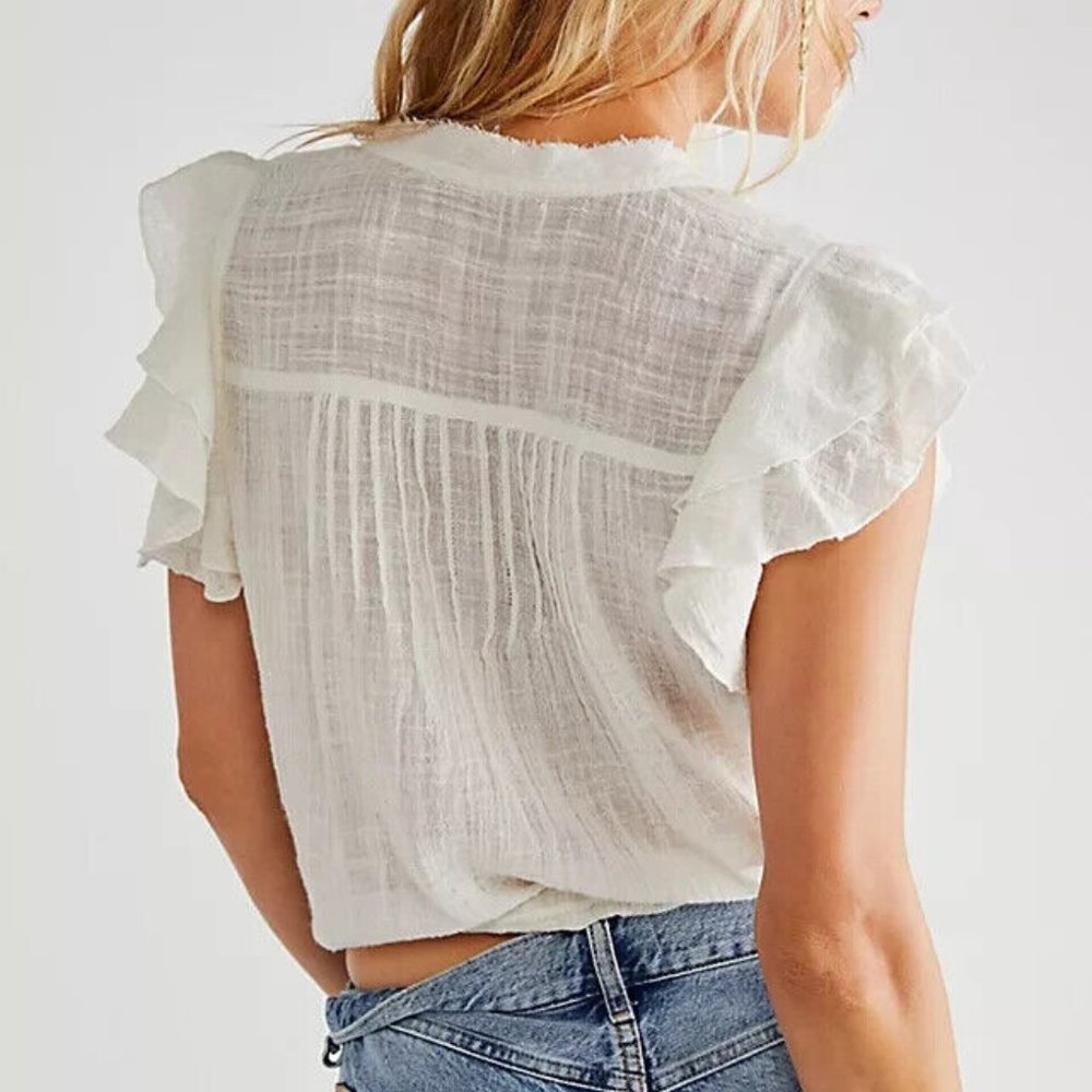 Free People Naya Top Alabaster Fp One Ruffle Blouse New - Picture 2 of 3
